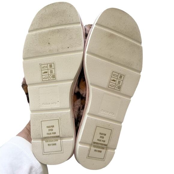 Dolce Vita Leopard Print Faux Fur Cross Band Slippers Womens Cozy Plush Slides 6 - Picture 8 of 8
